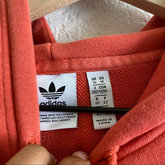 Adidas Cropped Hoodie Sweatshirt Coral Peach - Picture 3 of 4